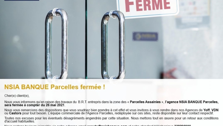 Fermeture de l’agence des Parcelles