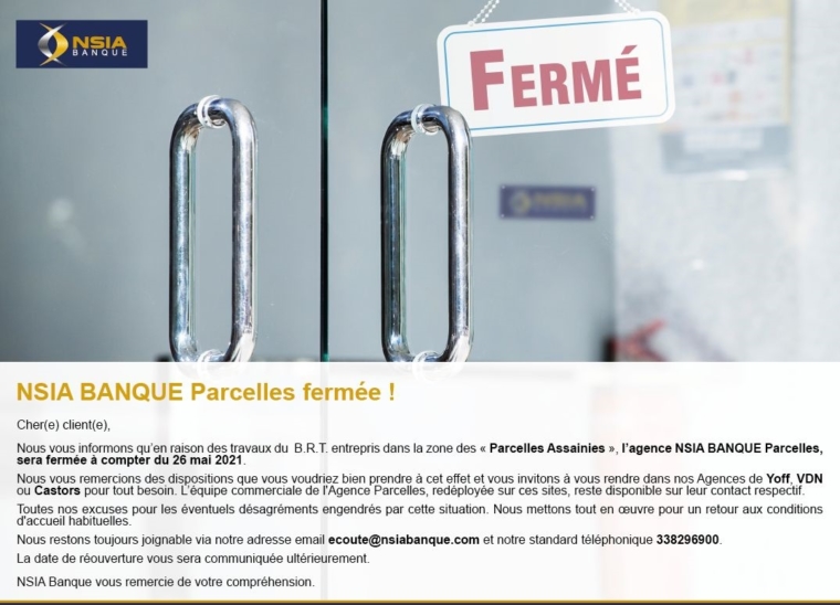 Fermeture de l’agence des Parcelles